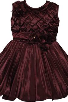 Brown satin stitched    dress
