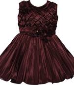 Brown satin stitched    dress