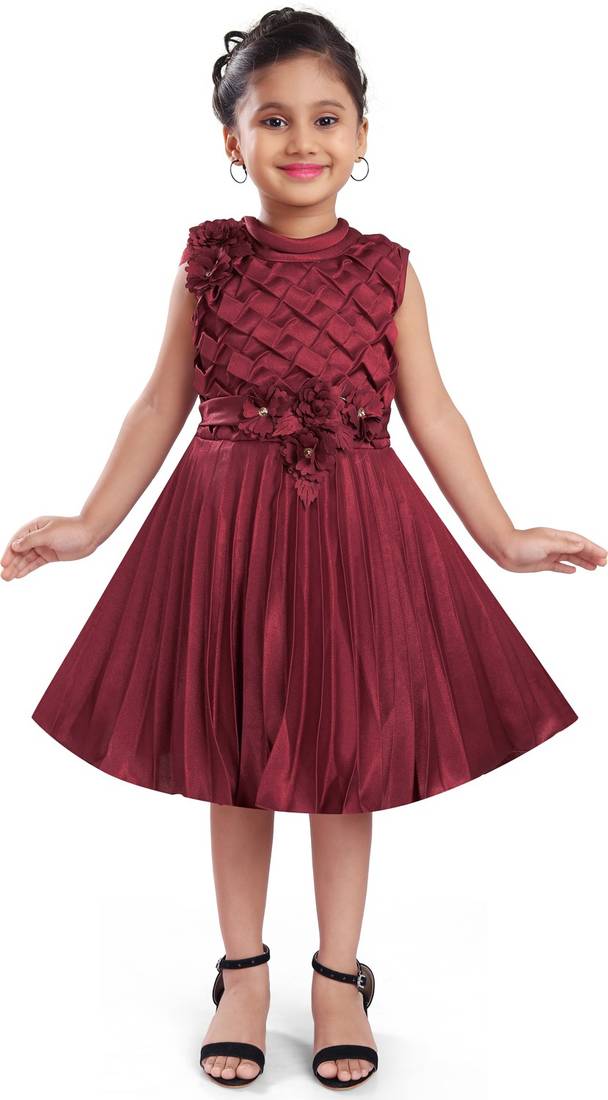 Maroon satin stitched    dress