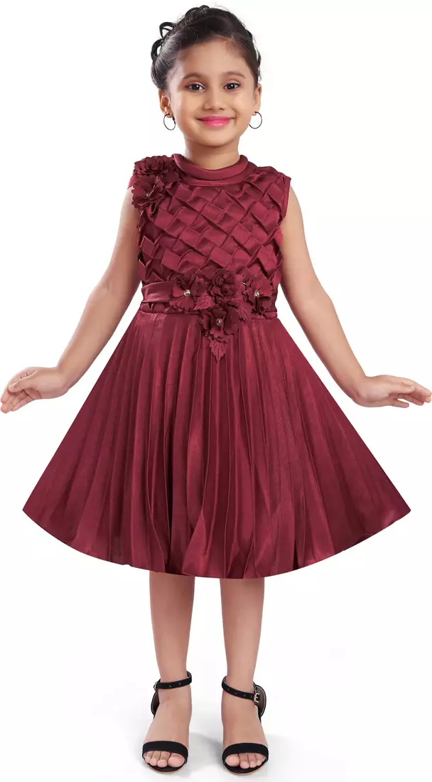 Maroon satin stitched    dress