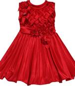 Red satin stitched    dress