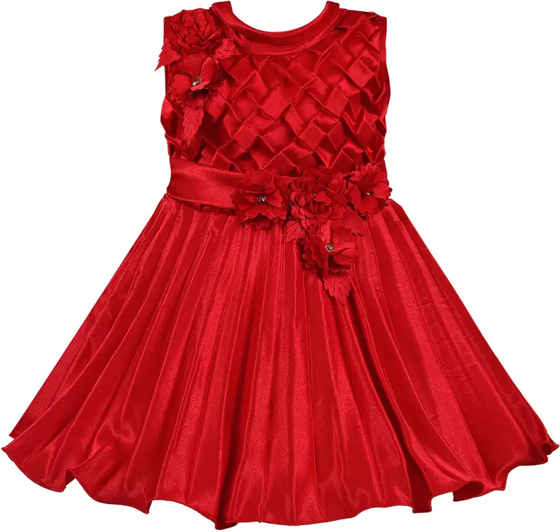 Red satin stitched    dress