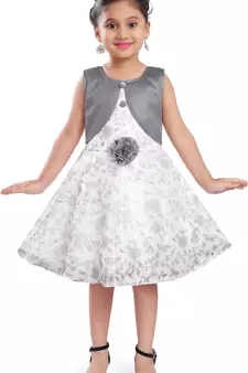 White satin stitched    dress