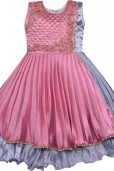Pink satin stitched    dress