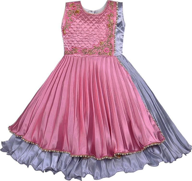 Pink satin stitched    dress