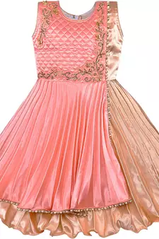 Orange satin stitched    dress