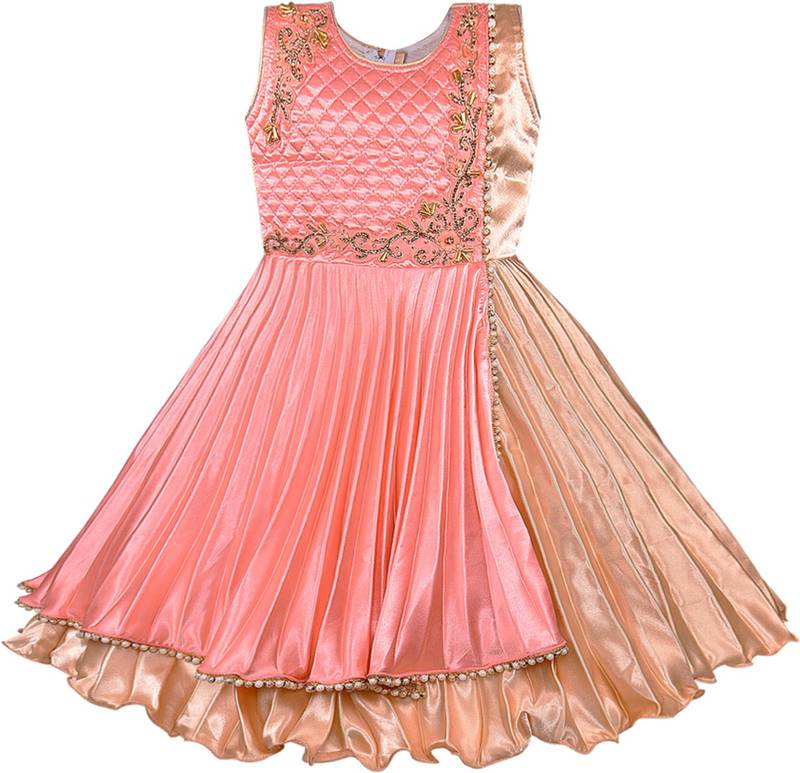Orange satin stitched    dress
