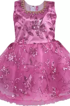 Pink Net stitched    dress