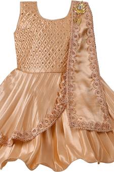 Beige satin stitched    dress