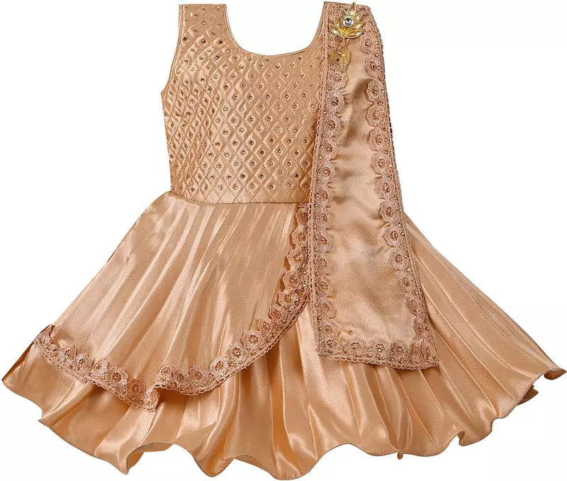 Beige satin stitched    dress