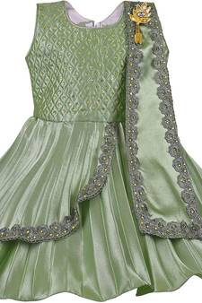 Green satin stitched    dress
