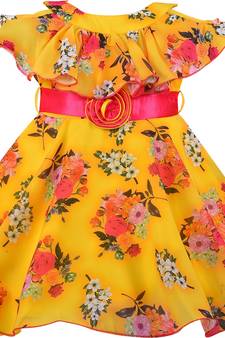 Yellow Georgette stitched    dress