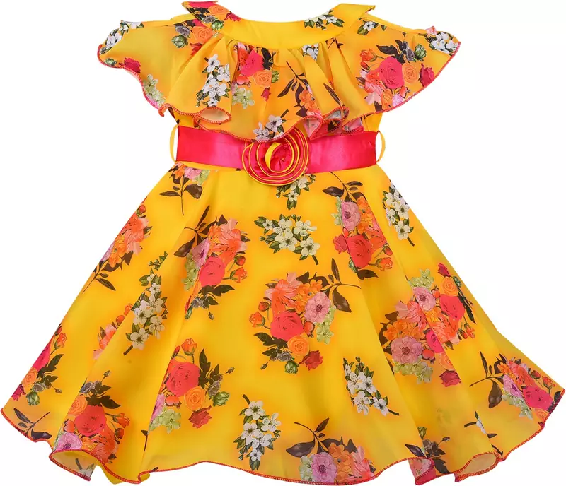 Yellow Georgette stitched    dress
