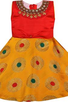 Yellow Silk stitched    dress
