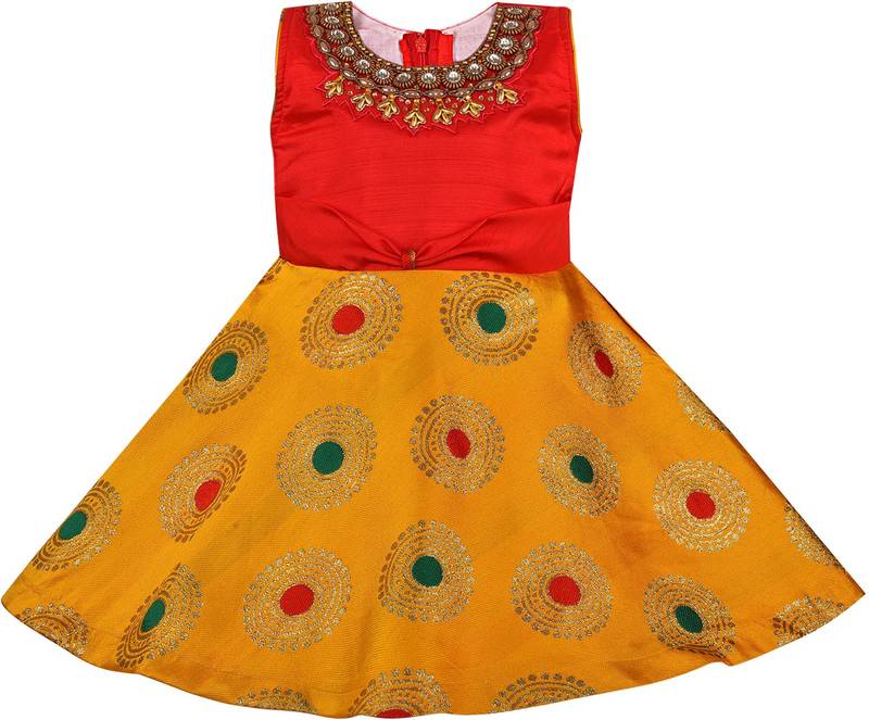 Yellow Silk stitched    dress