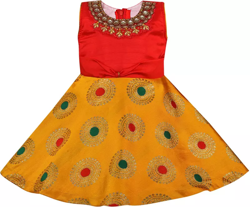 Yellow Silk stitched    dress