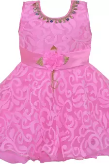 Pink Net stitched    dress