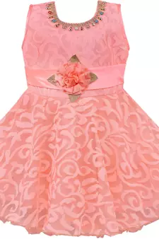 Orange Net stitched    dress