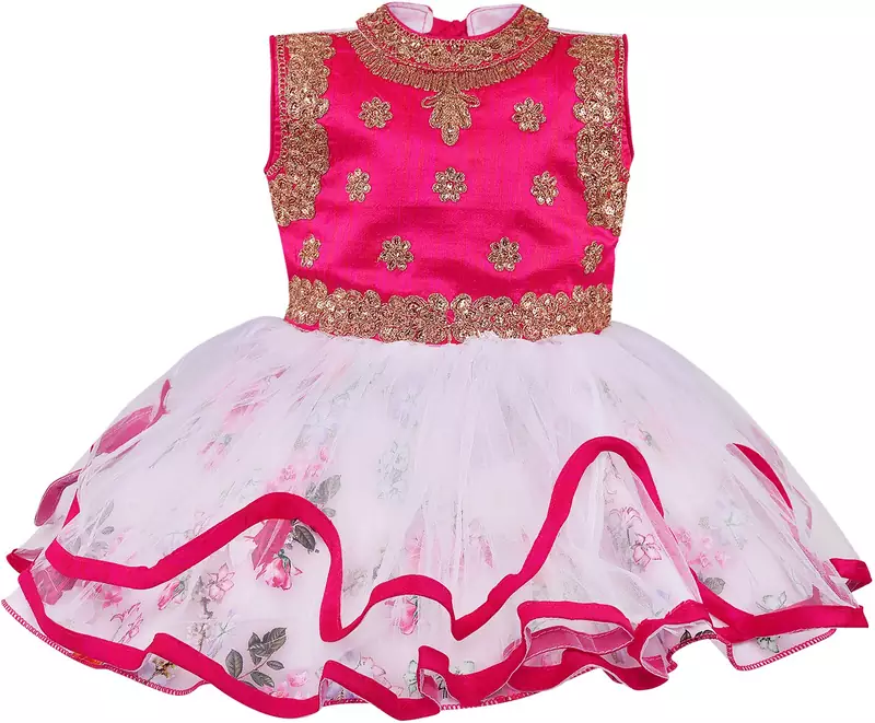 Pink Net stitched    dress