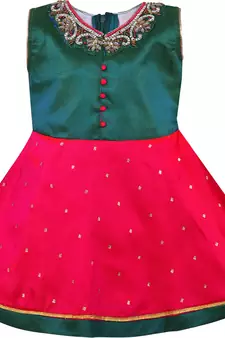 Green satin stitched    dress