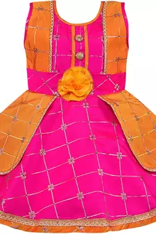 Pink satin stitched    dress