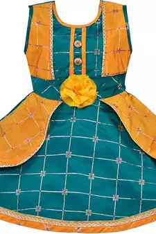 Green satin stitched    dress