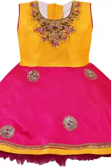 Yellow satin stitched    dress