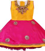 Yellow satin stitched    dress