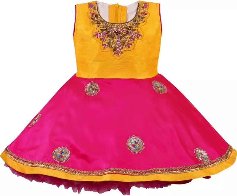 Yellow satin stitched    dress
