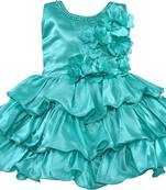 blue satin stitched    dress