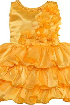 Yellow satin stitched    dress