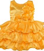 Yellow satin stitched    dress
