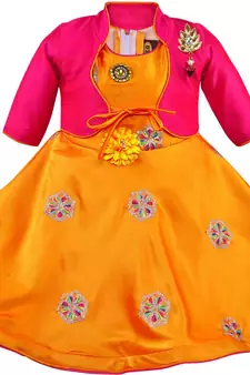 Yellow satin stitched    dress