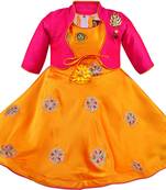 Yellow satin stitched    dress