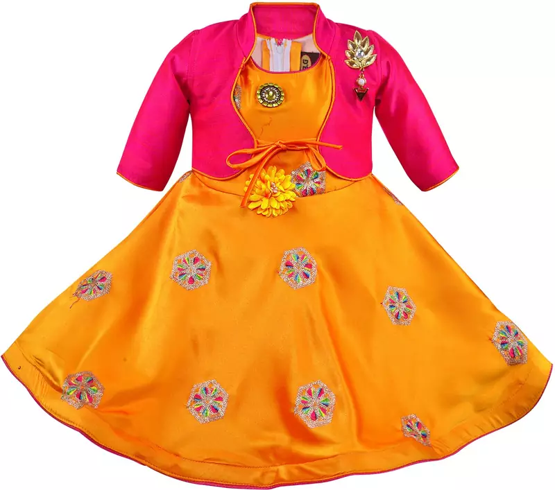 Yellow satin stitched    dress