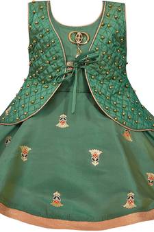 Green satin stitched    dress