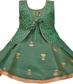 Green satin stitched    dress