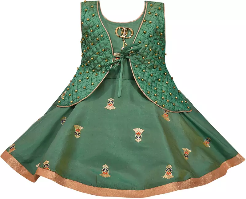 Green satin stitched    dress