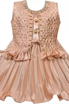 Beige satin stitched    dress
