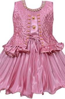 Pink satin stitched    dress