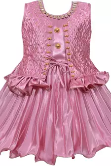 Pink satin stitched    dress