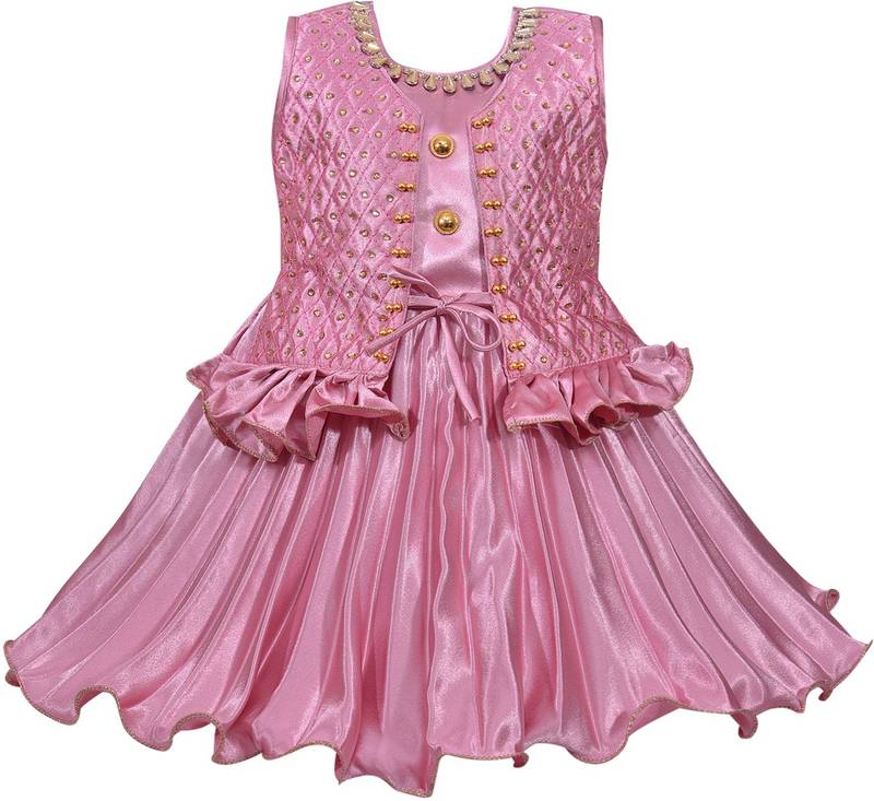 Pink satin stitched    dress