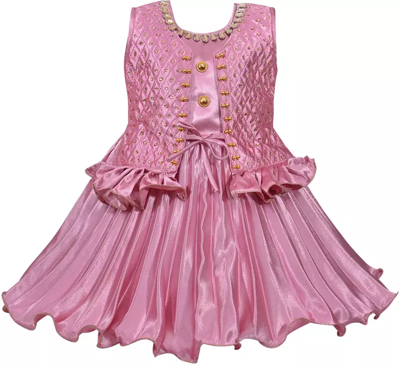 Pink satin stitched    dress