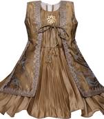 Beige satin stitched    dress