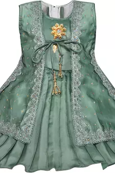 Green satin stitched    dress