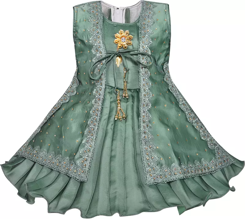 Green satin stitched    dress