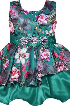 Green satin stitched    dress