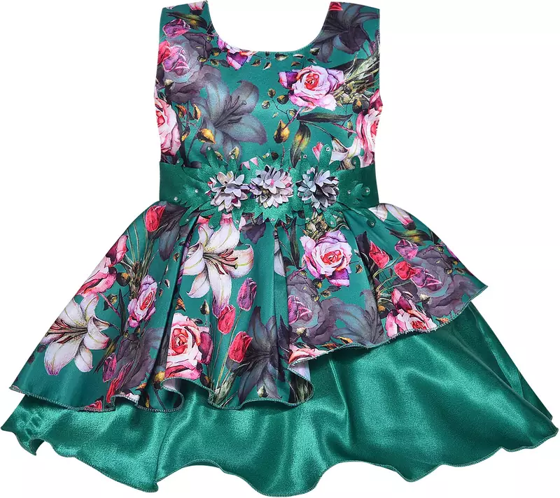Green satin stitched    dress