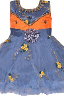 Orange Net stitched    dress