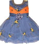 Orange Net stitched    dress